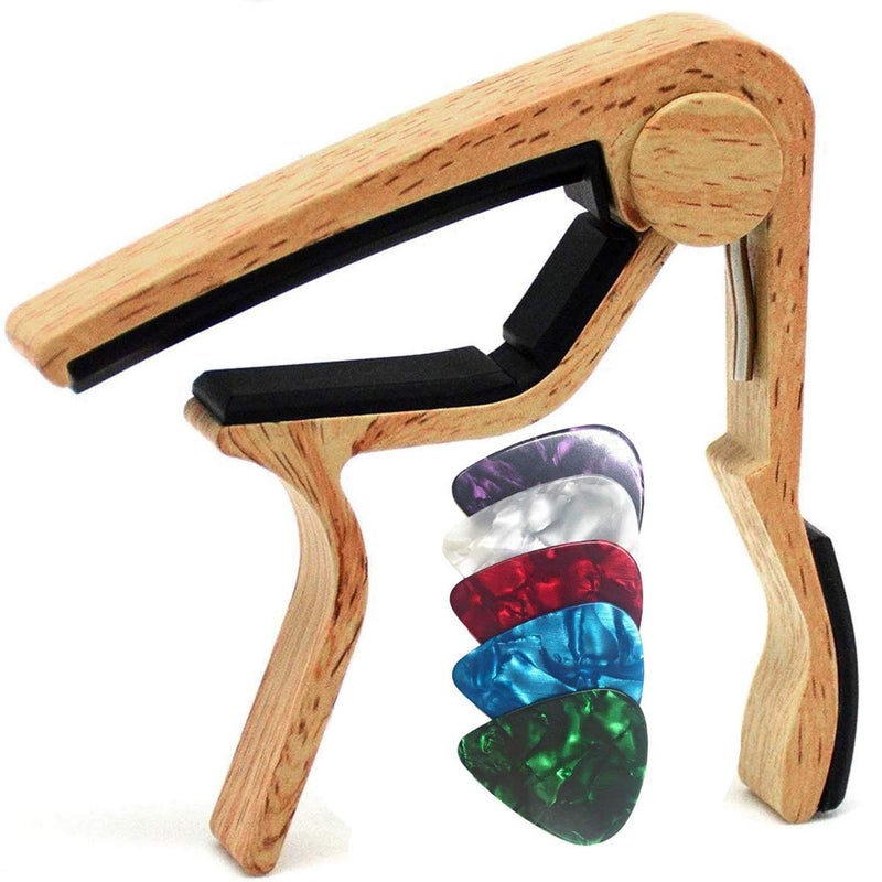 Wingo كابو ونجو للجيتار للأكوستيك والكهربائي مع 5 ريش، لون خشب البورليود - Image 1